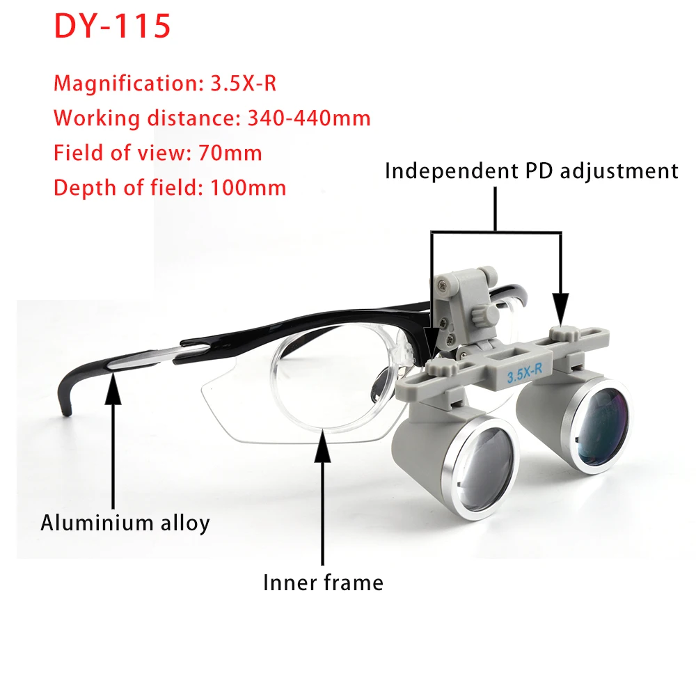 2.5X 3.5X Binocular Magnifying Glass Dentist Loupes Glass Type Dental Loupe Independent PD Adjustable Surgical Magnifier