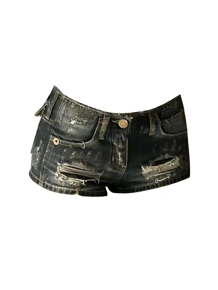 Summer Women Dark Academia 2000s Kpop Japanese Gyaru Hole Jean Shorts Ripped Denim Hot Pants Y2k Streetwear Harajuku E-girl Sexy — zdjęcie 2