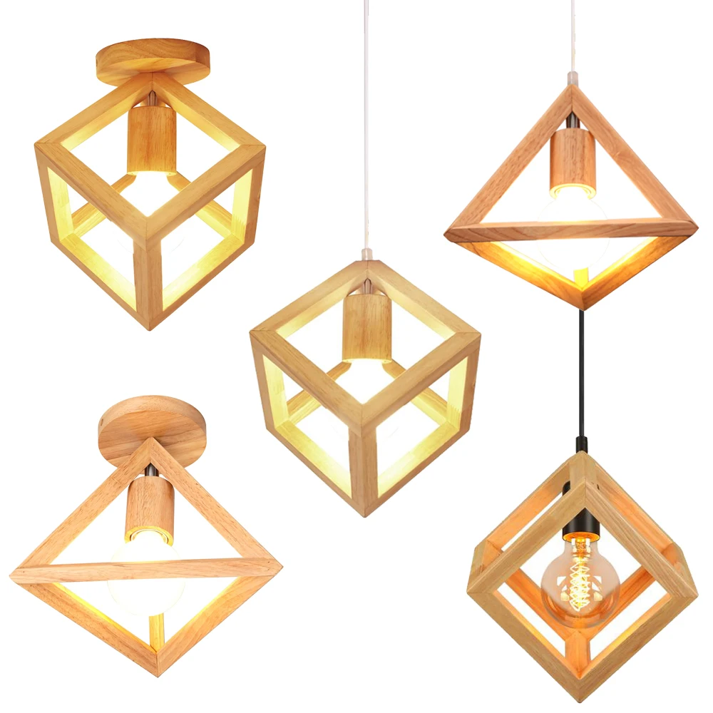 

Nordic Wooden Pendant Lights Loft Industrial Ceiling Lamps Modern Wood Hanging Lamp Suspension Luminaire Living Room Decor E27