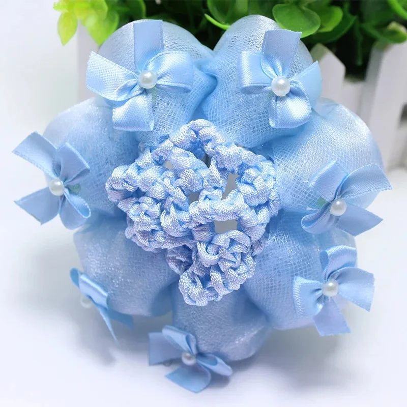 SWINATE moda kobiety dziewczęta Bowknot imitacja perły taniec siatka na włosy kokki do włosów wiele kolorów elastyczna lina kok do włosów imprezowe siatki na włosy — zdjęcie 2