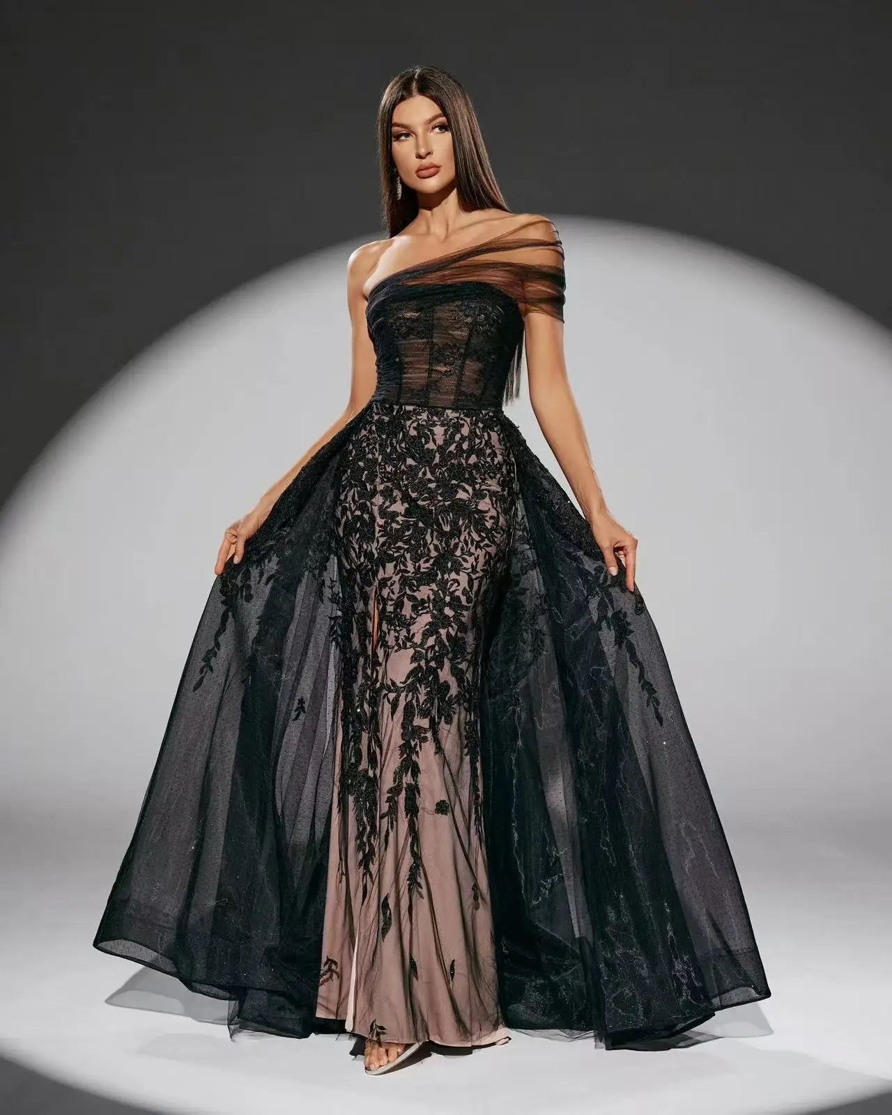 Shalimar Zhang 블랙 긴 럭셔리 드레스 파티 드레스 여자 가운 다이아몬드 여성을위한 수제 웨딩 파티 맞춤형