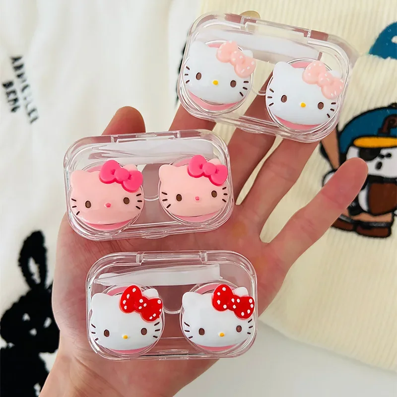 Étui à lentilles de Contact Kitty, Transparent, dessin animé Kawaii, Portable, pour myopie, cadeaux de voyage pour filles, nouvelle collection