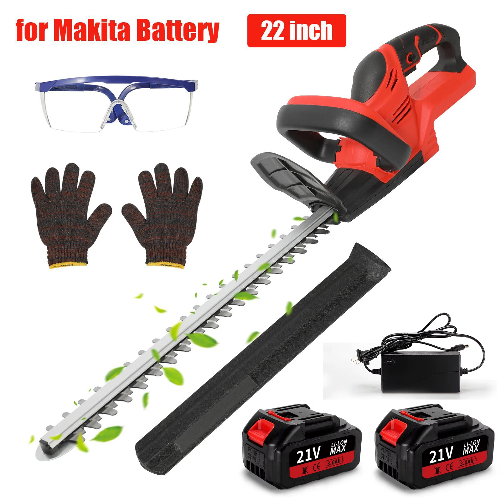 OWJHE 1500 U/min bürstenloser elektrischer Heckenschere, effizienter 22-Zoll-Akku-Gartenstrauch-Schnittwerkzeuge für Makita 21 V Akku-Pin