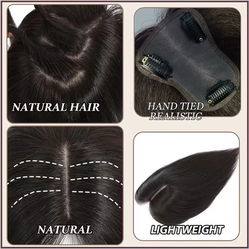 Imagen 2 del producto Adorno de cabello humano negro natural para mujer, postizo versátil y elegante, fácil de usar, aspecto natural, añade volumen y cobertura del cabello,