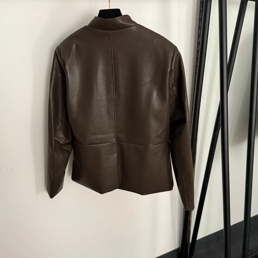 

2025 New and High Street Motorcycle jacket Stand-up Collar Long-sleeved A-line PU Leather Jacket ZXM10