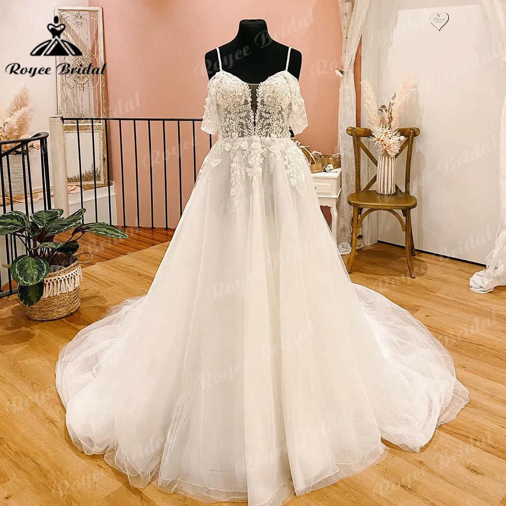 Abito da sposa con scollo a V in pizzo principessa per donna 2024 abito da sposa con spalline sottili con maniche ad aletta abiti da sposa hochzeit