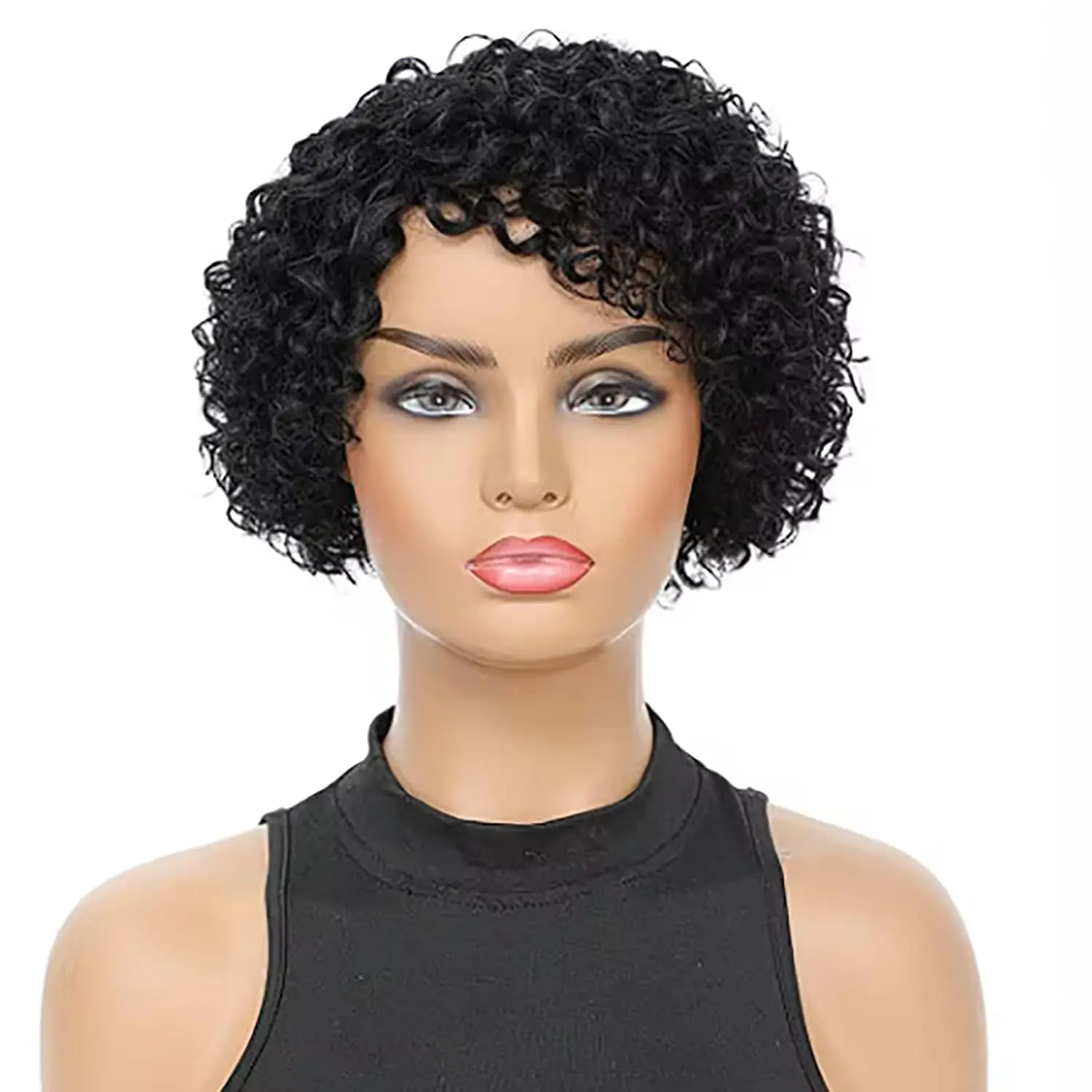 

Pixie Cut Wig Human Hair Curly Wig Human Hair Short Curly Wig Natural Black Color Pixie Cut Wigs For Black Women