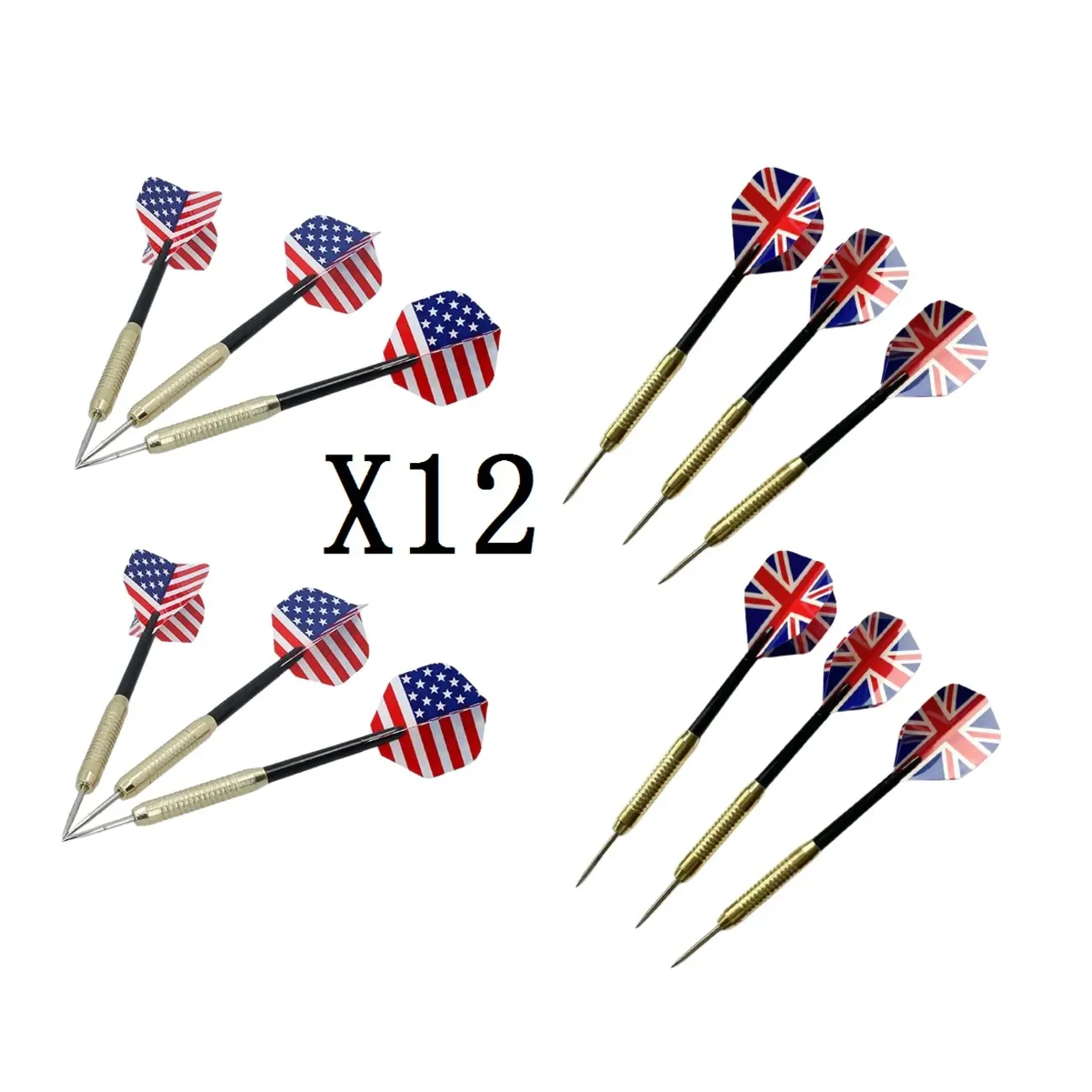 12 Metal darts with USA flag pattern and gb Metal darts with flag design