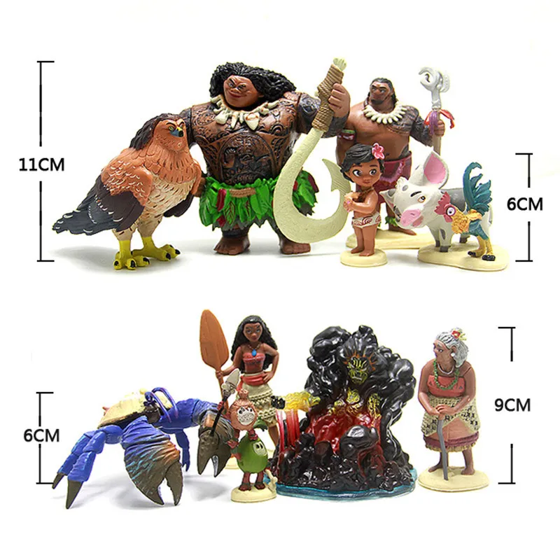 Hot 10/6pcs Disney Princess Moana Action Figure Model Toys Anime Moana 2 Ocean Adventure Film Collection Figure Dolls for Kids