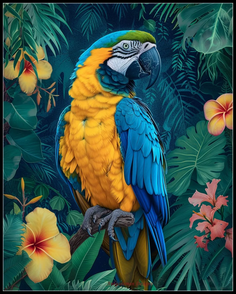 Embroidery Counted Cross Stitch Kits Needlework - Crafts 14 ct DMC Color DIY Arts Handmade Decor - Blue-yellow Parrot