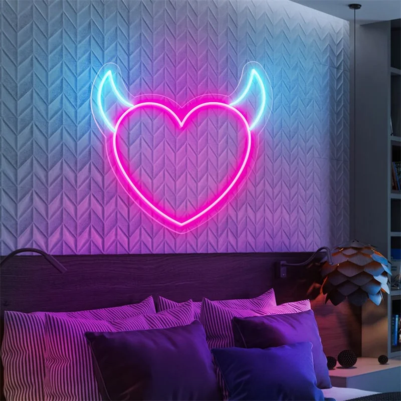 

Heart With Horns Neon Sign, Devil Heart, Devil Horns Heart Sign Light Decor, Neon Sign Wall Decor, Neon Sign Bedroom, Heart Neon