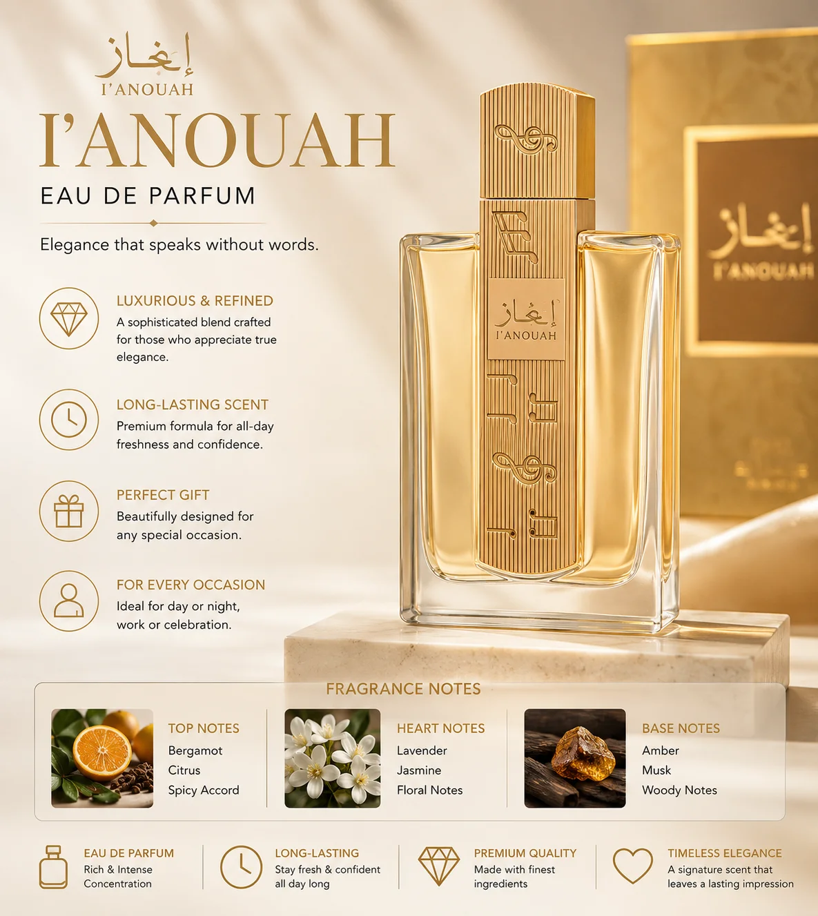 Lattafa Angham - Citrus, Lavender, Musk, Amber, Vanilla - Eau de Parfum Long-Lasting Fragrance for Unisex, 3.40 Ounce / 100 ml