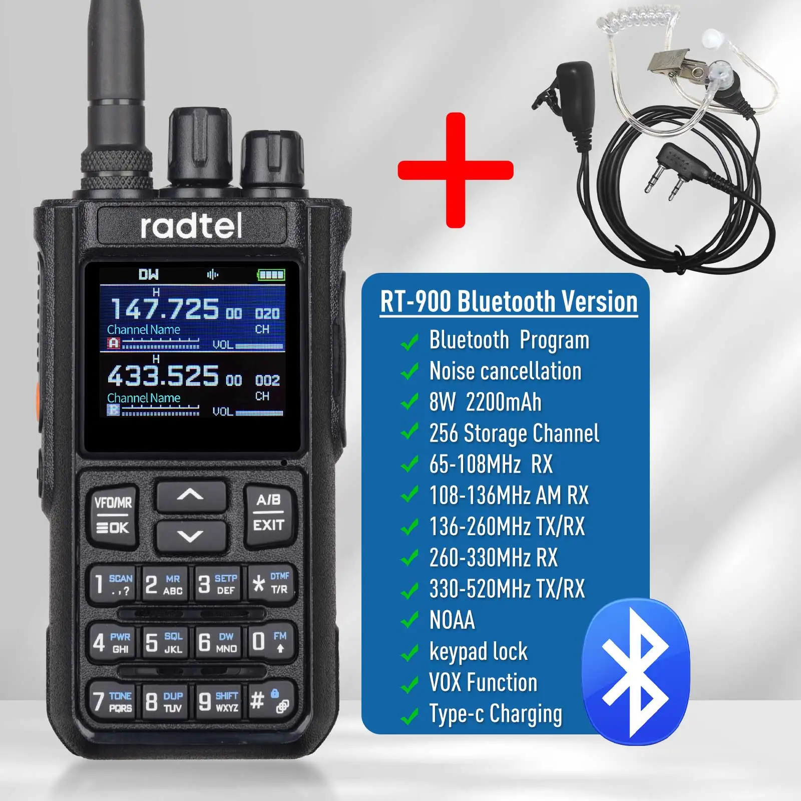 Radtel RT-900 8W Full band HAM วิทยุ Walkie Talkie 256CH Air Band Two WAY สถานีวิทยุการบิน NOAA ตํารวจ Marine River PTT