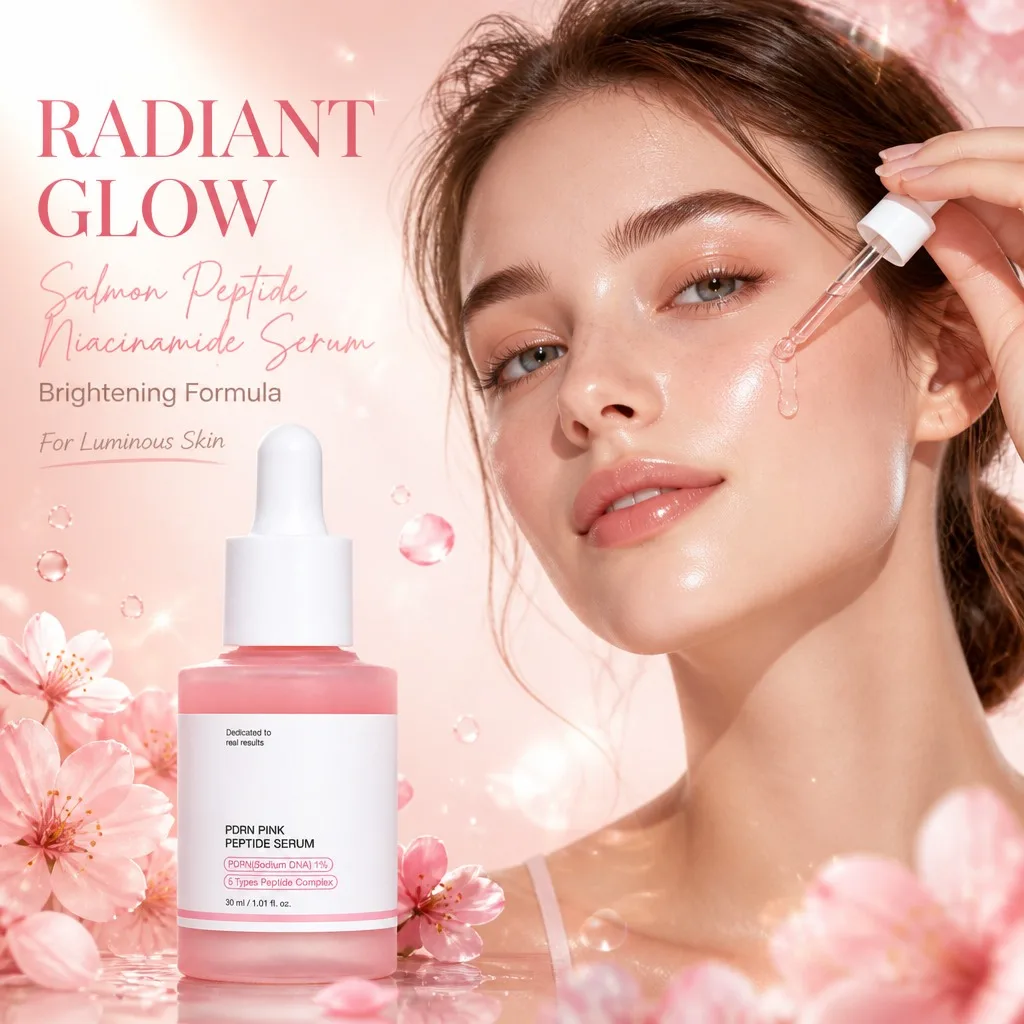 Suero de Péptidos Rosado para el Cuidado de Manchas Oscuras, Unifica el Tono de la Piel, Aumenta la Elasticidad, Suaviza y Reafirma, Esencia Iluminadora con Niacinamida, Maquillaje Coreano