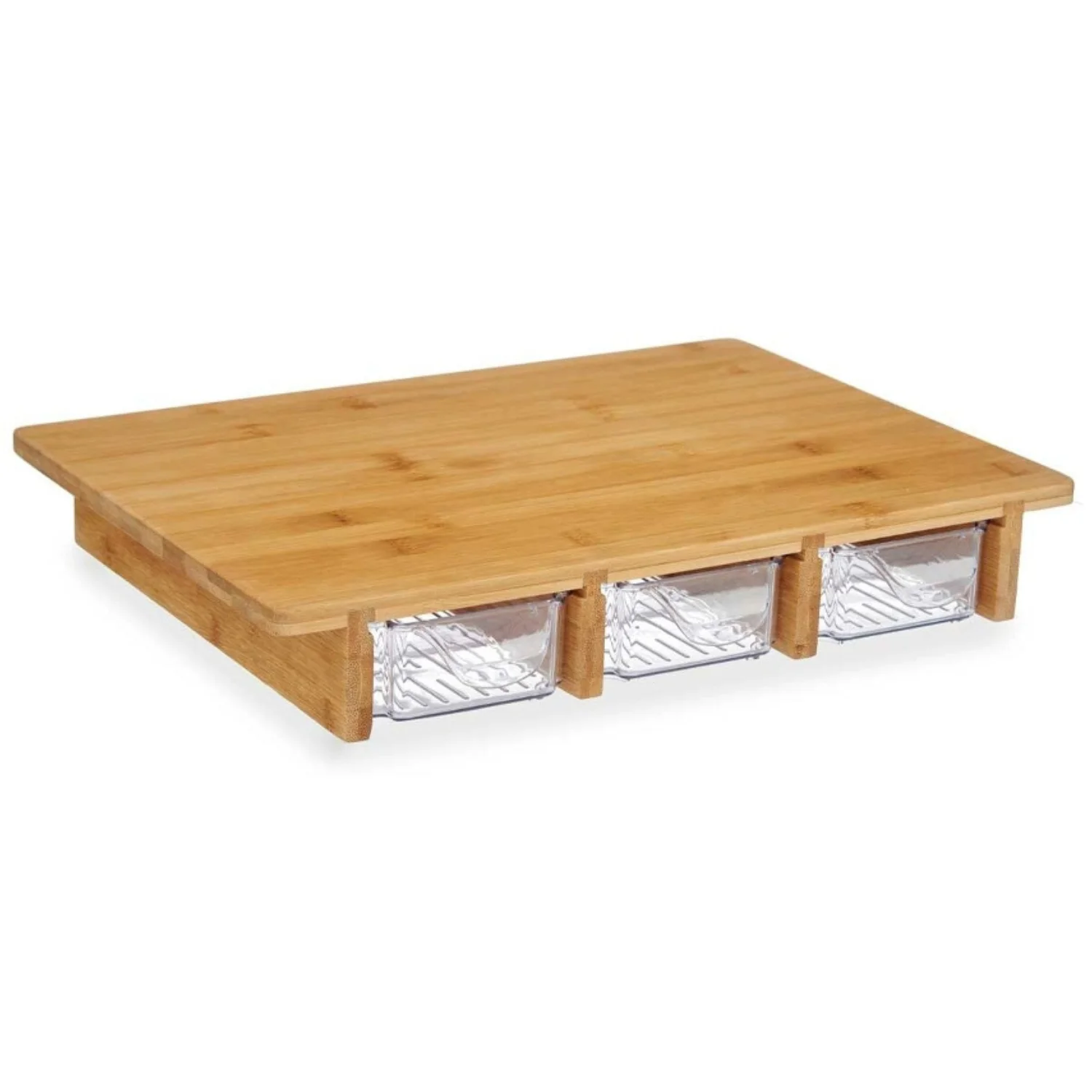 Tabla de Cortar de Bambú con 3 Cajones | Organizador de Alimentos 40x28x6cm | Tabla para Picar Frutas y Verduras Profesional