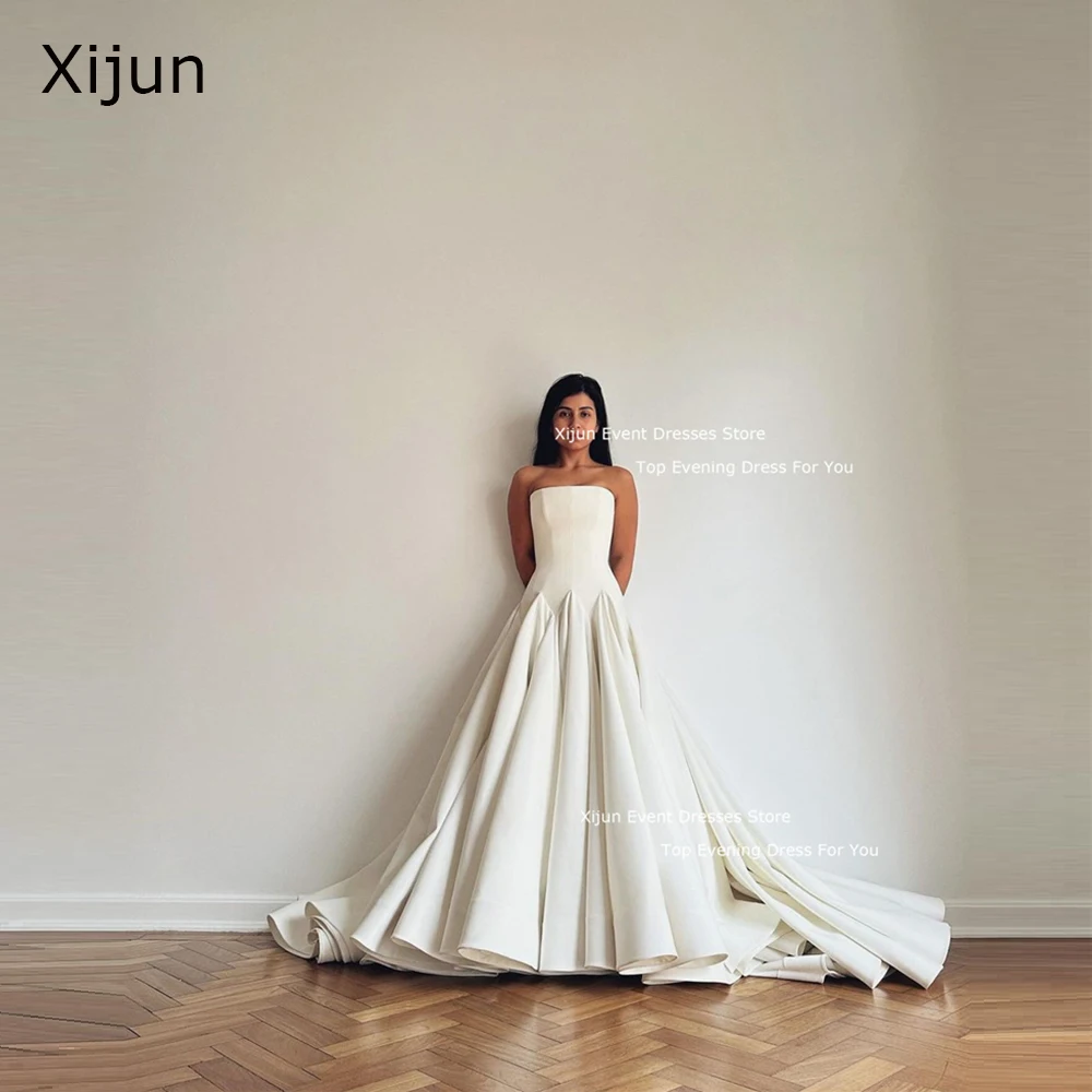 

Xijun Modern Good Quality Crepe Wedding Dresses Vestido de noiva Strapless Corset Back Bridal Gowns Robe de mariage plus size