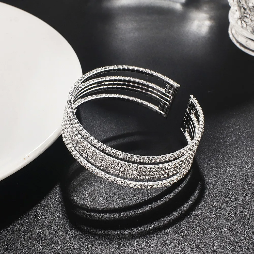 

Luxury Silver Crystal Cuff Bracelet for Women – Wide Adjustable Rhinestone Bangle for Evening Parties