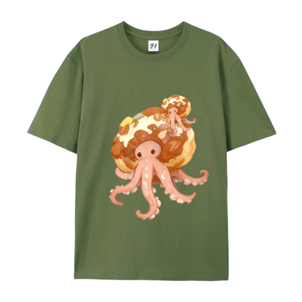 Koszulka z nadrukiem ośmiornicy unisex, oversize, z miękkiej bawełny, z uroczym wzorem ośmiornicy, codzienna bluza z krótkim rękawem, streetwear