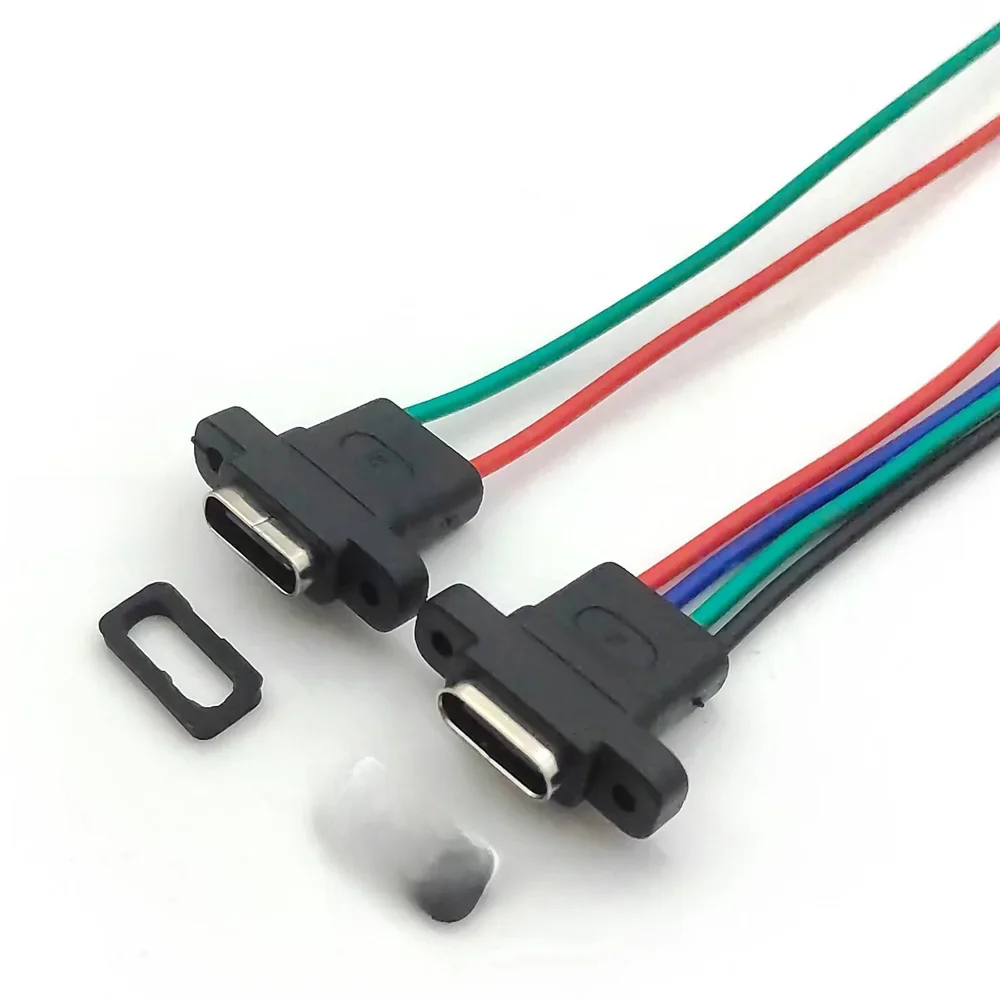 20 stücke USB 3,1 Stecker Typ C 2p 4-poliger Schweiß draht Buchse wasserdichte Buchse Gummiring