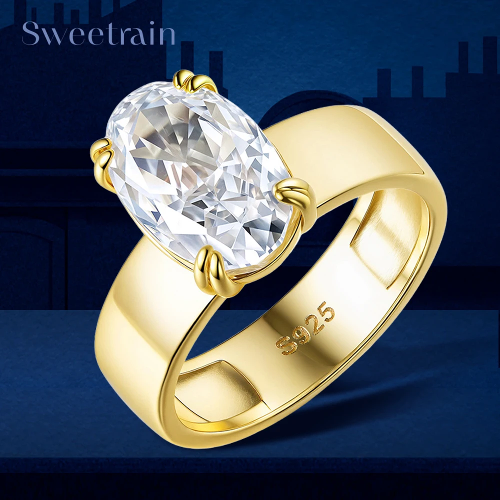 4.5CT Oval Cut Moissanite Rings 925 Sterling Silver Plated 18K Gold Solitaire Diamond Wedding Band For Women Men Fine Jewelry