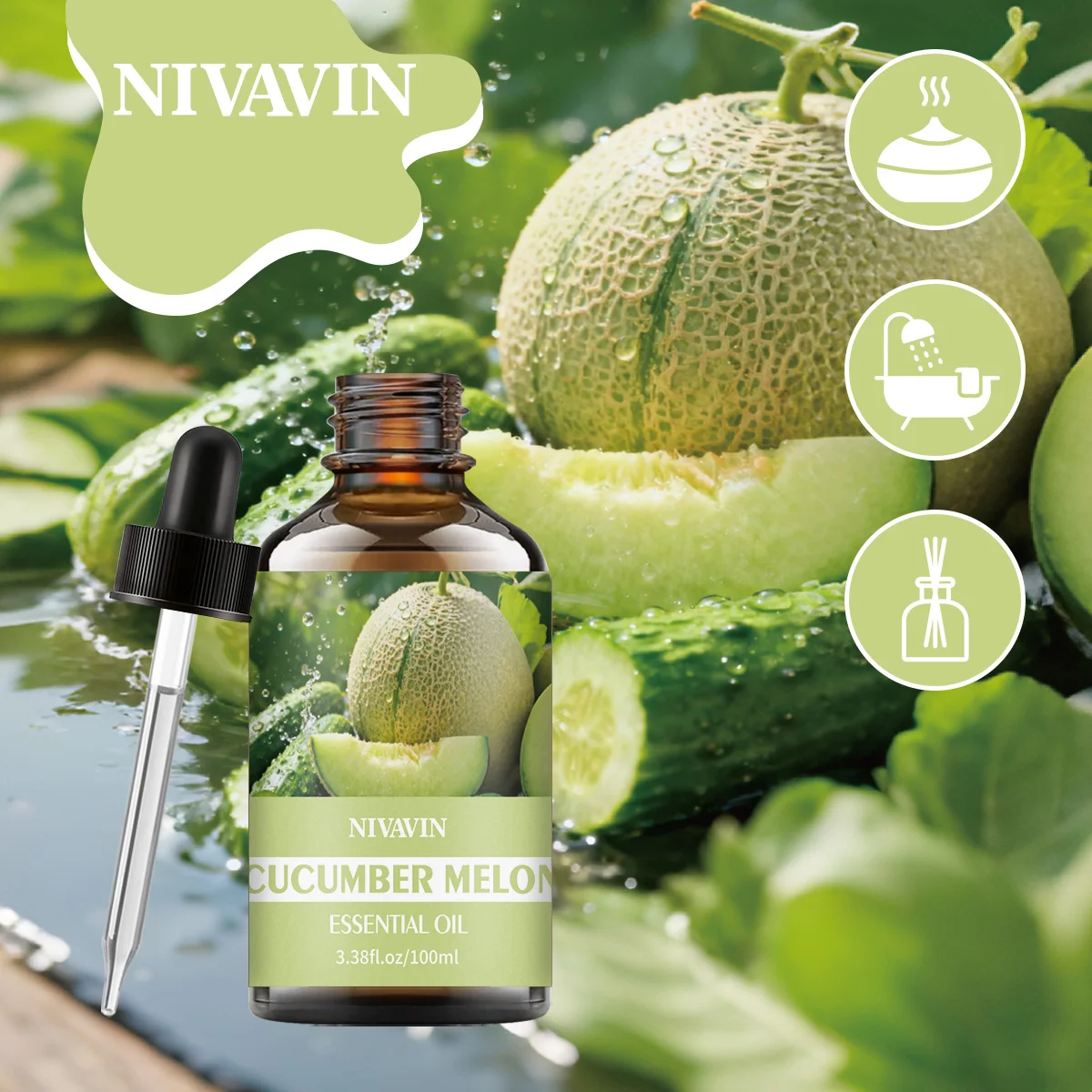 NIVAVIN30ml/60ml/100ml CUCUMBER MELON Essential Oil, pure natural plant extracts, long-lasting fragrance, freshens the air