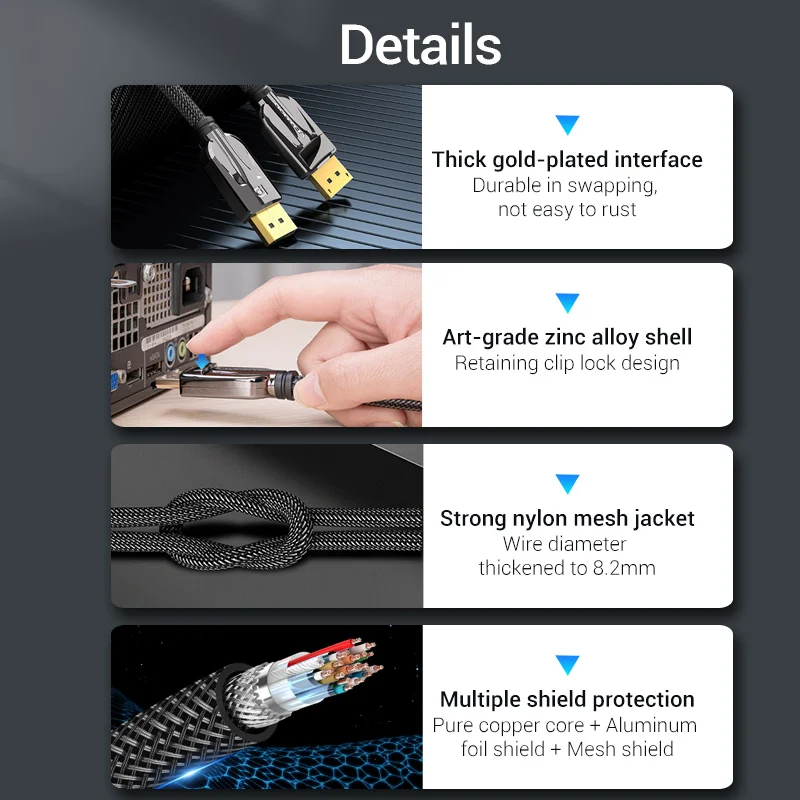

Vention DisplayPort Cable 8K DP 1.4 Adapter for TV Xiaomi 2K165Hz 8K 5M for PUBG Gaming Play for PC Computer Monitor Projector
