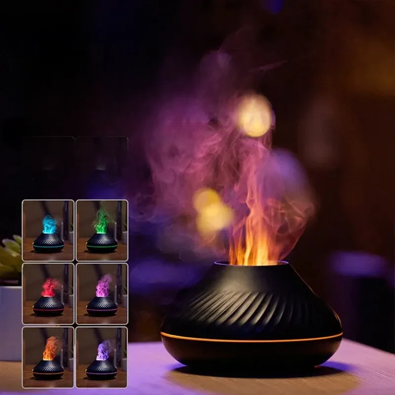 KINSCOTER wulkaniczny dyfuzor zapachowy lampa na olejki eteryczne 130ml USB przenośny nawilżacz powietrza z kolorowym płomieniem lampka nocna — zdjęcie 2