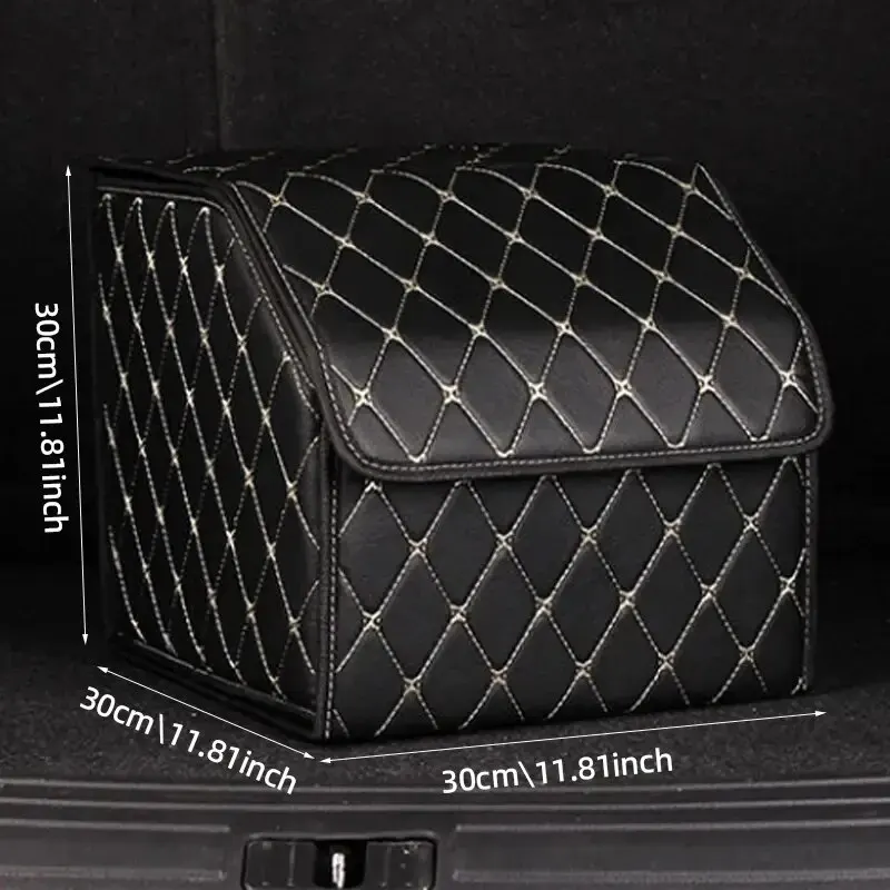 1 30cm Car PU Leather Trunk Storage Box, Portable Foldable Storage, Car Multi-purpose Storage, Car Trunk Bag, Car Storage Box