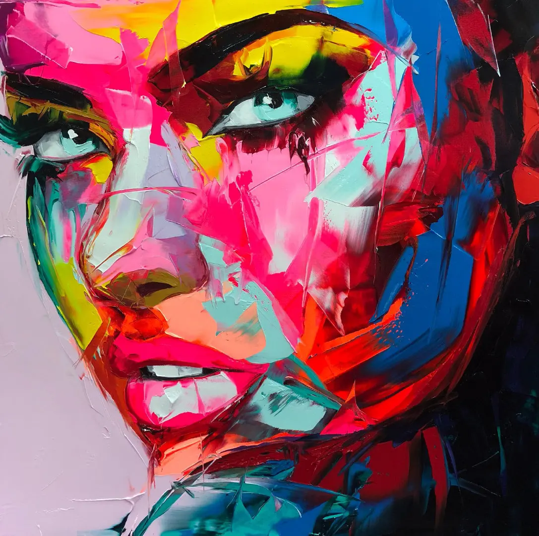 

Francoise Nielly Palette knife Handmade portrait Face canvas oil painting acrylic Wall Art picture living room home decor