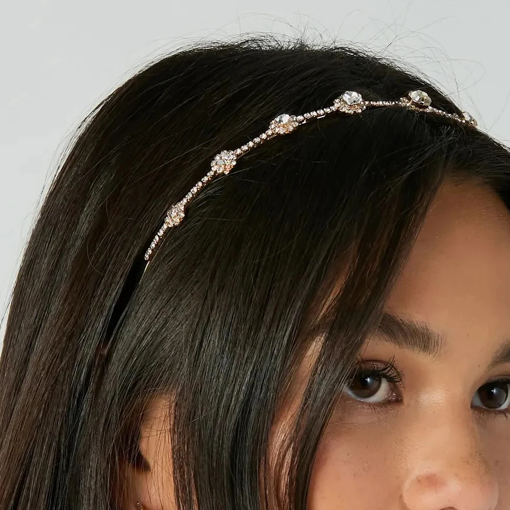 Elegant Rhinestone Flower Headband Headpiece for Women Wedding Jewelry Simple Geometric Bridal Hair Band Headress Banquet Gift