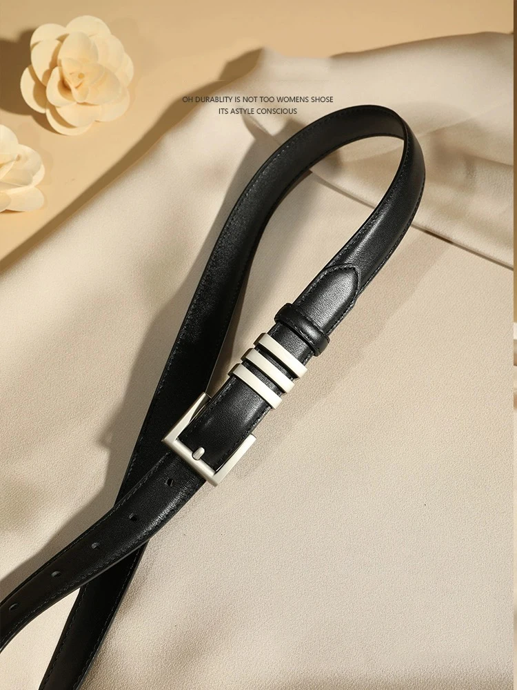 

Elegant Skinny Belts for Women Fashion Silver Buckle Thin Belts for Jeans Dress Coat Adjustable Genuine Leather Slim Waist Belt