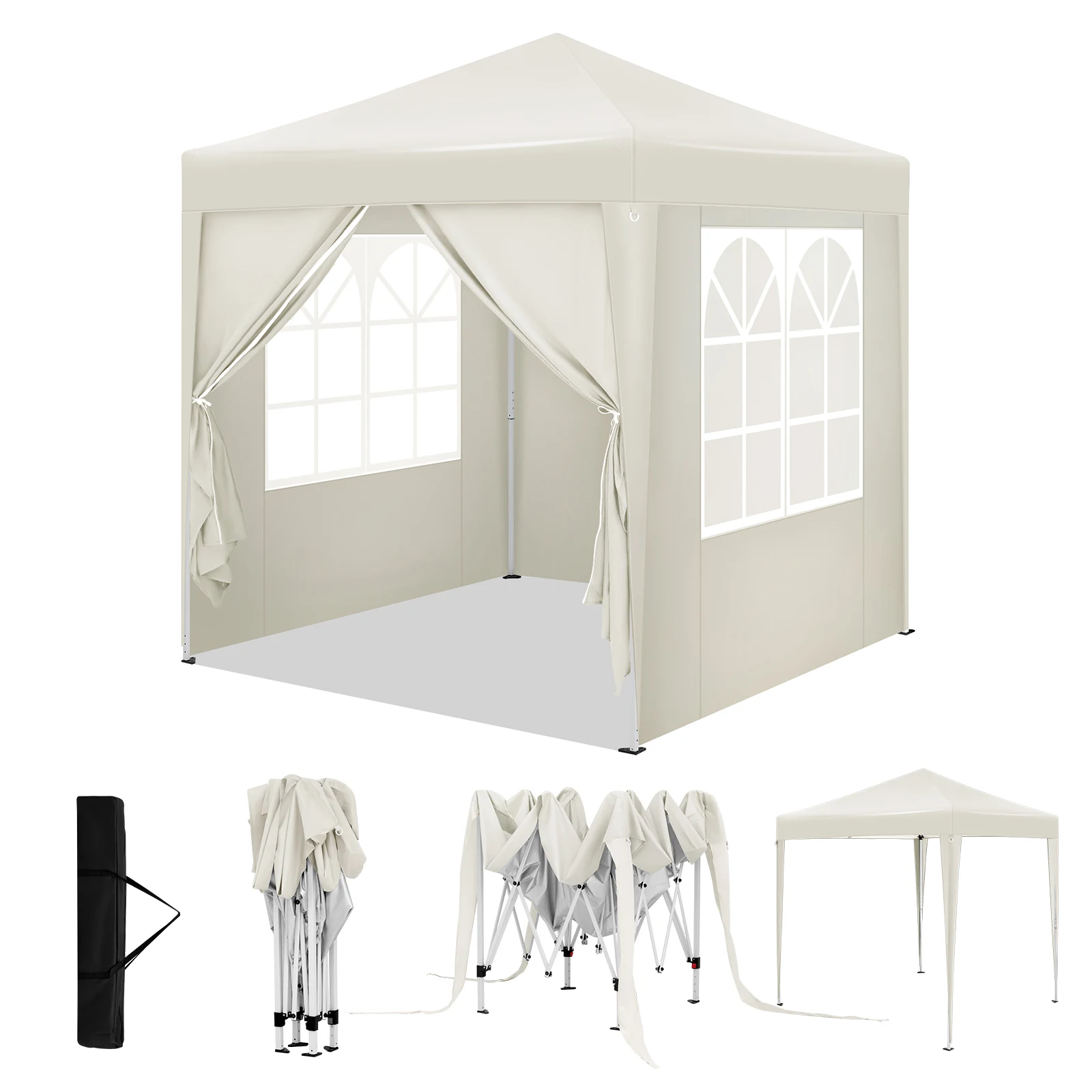 Folding Garden Gazebo Canopy Pergola 2x2m with 4 Side Walls Adjustable Height UV Protection Waterproof with Carry Bag