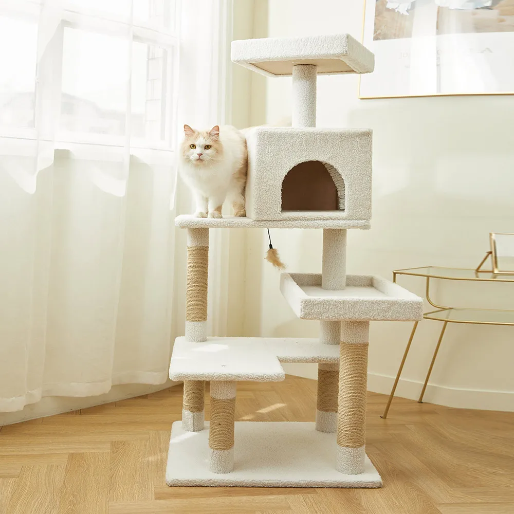 [Pettoria] GP 6-stage tunnel breathless platform cat medium cat tower 138cm fleece beige