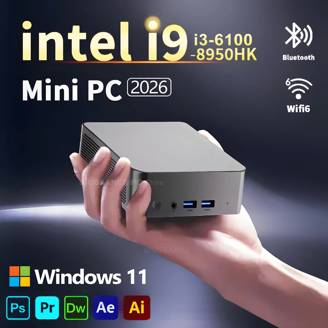 Mini ordinateur Pc Intel Core i9 8950HK i3 6100 Mini ordinateur de bureau Windows 11 Pro 16GB RAM 1TB 2TB SSD WiFi 6 Minipc de jeu 4K 1000Mbps