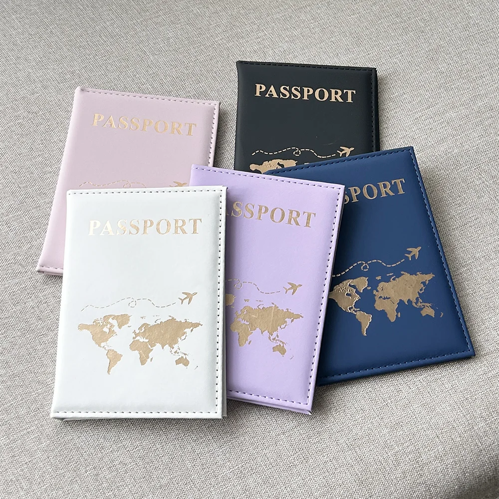 Funda para pasaporte con mapa, soporte para pasaporte con nombre personalizado, fundas para billetera de viaje para pasaportes, letras doradas, pasaporte personalizado