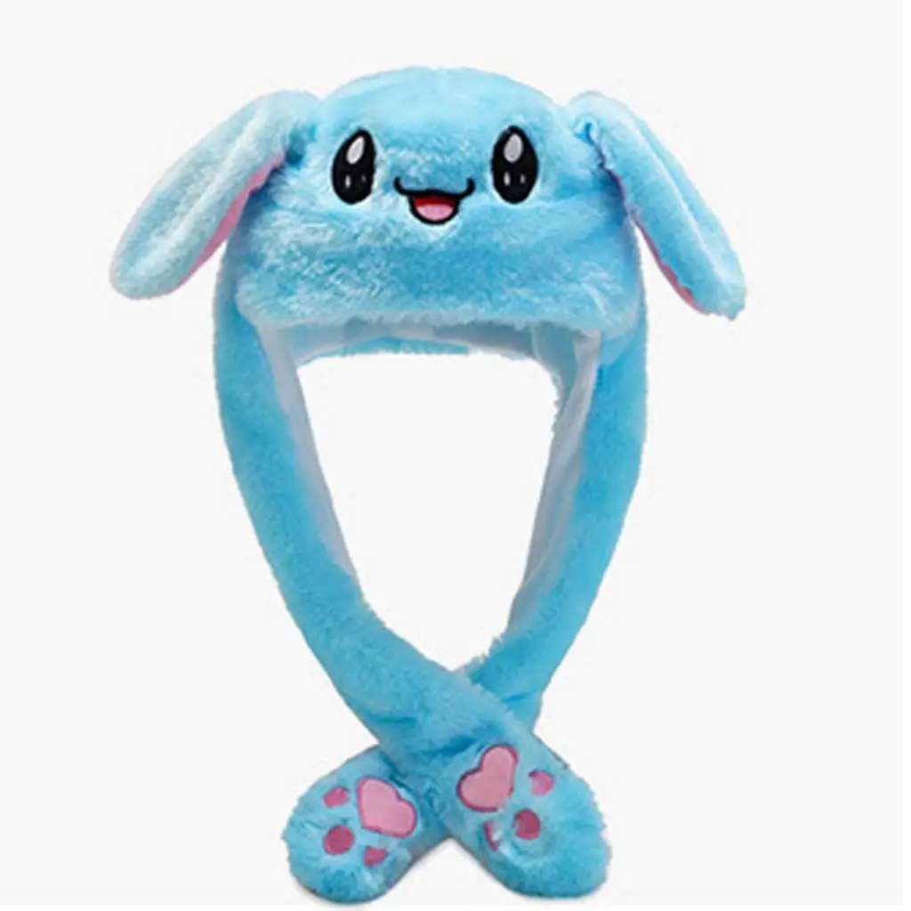 Bonnet en peluche lapin avec oreilles mobiles - Chapeaux de lapin à pompage pneumatique