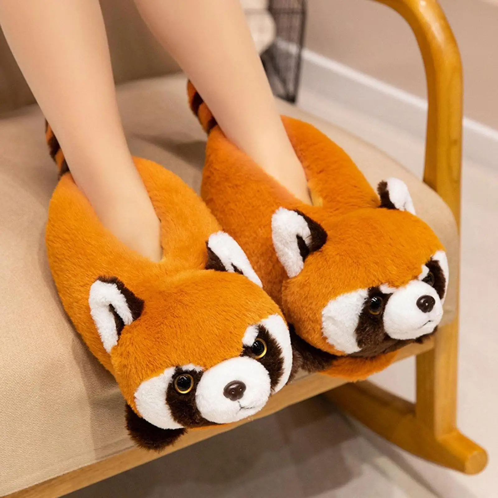 Funny Animal Slippers Cute Fox Shaped Plush Soft Warm House Shoes Non-Slip Sole Novelty Slippers for Indoor Home Use Bedroom