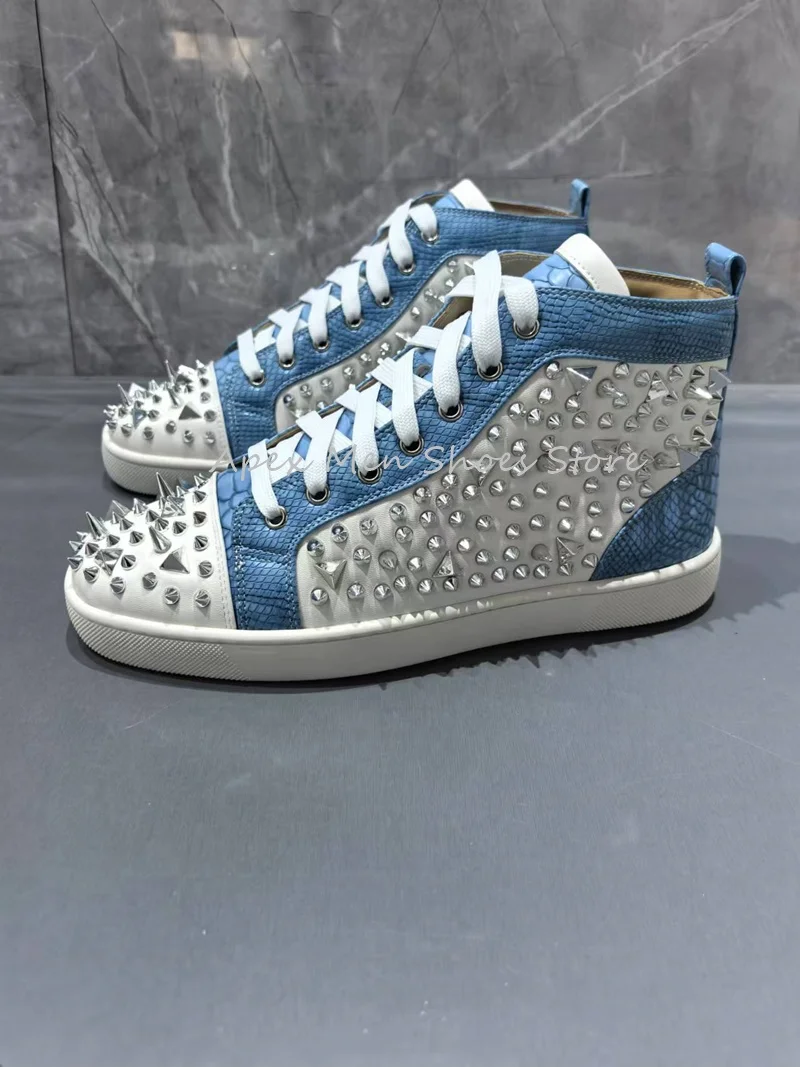 2024 Autumn Mixed Colors Rivet Design Casual Canvas Shoes Lace Up Versatile Couple Shoes Trendy Flat Soled Sneakers for Men