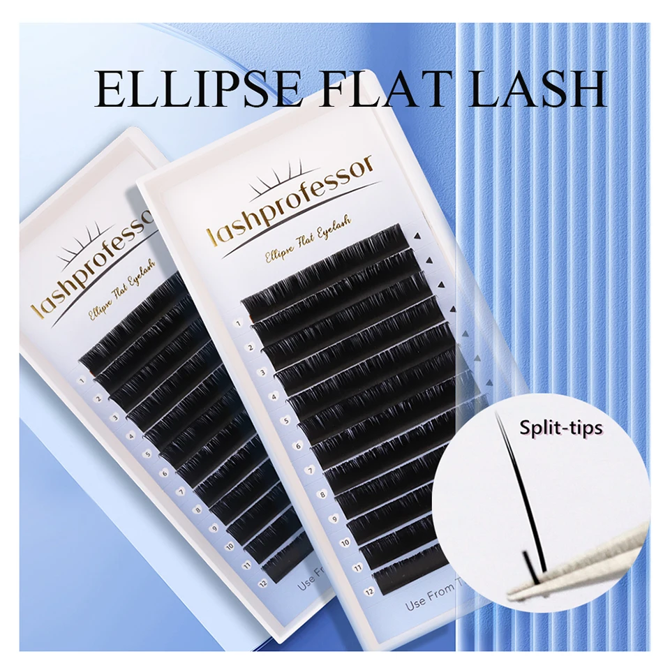 Lashprofessor Flat Lashes Ellipse False Individual Mink Eyelash Split Tips Flat Eyelash Dark Matte Black Flat Eyelash Extensions