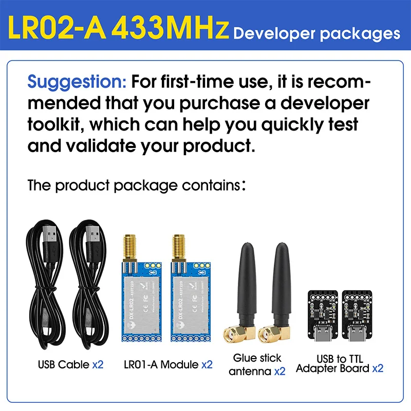 LoRa Module LRO2 Product Kit ASR6601 433M لاسلكي طويل المدى 8 كجم انتشار نقل الطيف DIP لقراءة العداد الذكي