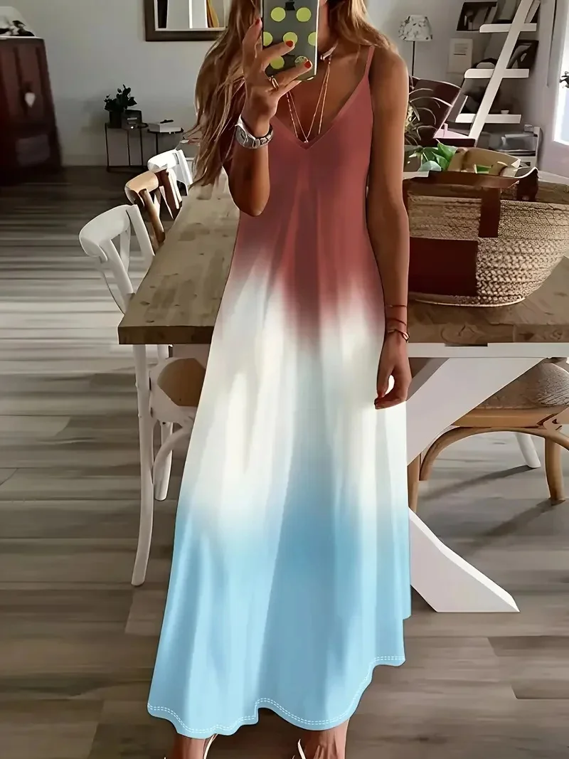 Été Casual Élégant Frais Floral Sans Manches Robe D'été Mode V-cou Casual Urban Street Bretelles Robe Pour Les Femmes