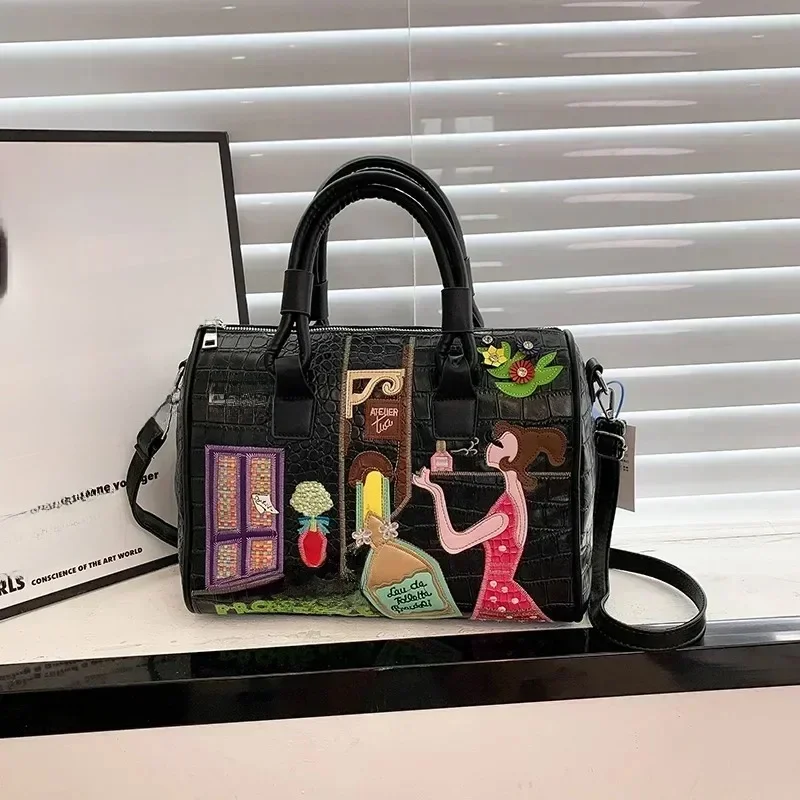 Europejska i amerykańska haftowana trójwymiarowa torba damska nowa duża pojemność na ramię Boston torba modna torba crossbody — zdjęcie 2