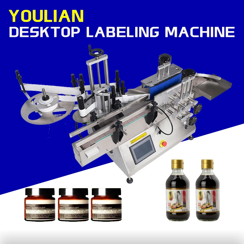 MT-130 Automatic Sticker Labeling Machine for Round Bottles Wine Cans Jars Bench Top Multifunction Label Applicator Machine