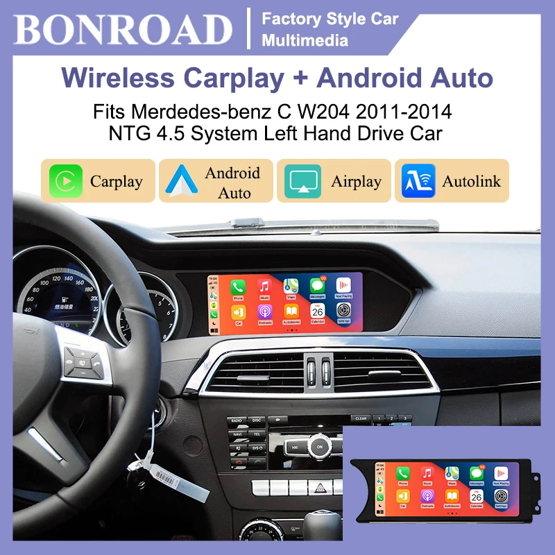 Bonroad, lettore multimediale per auto con sistema Linux, stile originale, schermo da 8,8 pollici, per Mercedes Benz W204 Classe C, sistema NTG 4.5, modelli 2011-2013, con funzionalità Airplay e