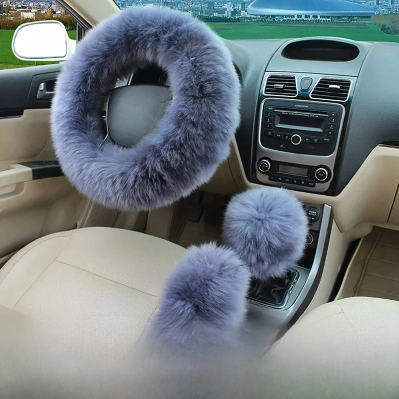 Nowy puszysty pluszowy pokrowiec na kierownicę samochodu Moda Zimowy ciepły polar Antypoślizgowe rękawiczki damskie Akcesoria do dekoracji samochodu — zdjęcie 2