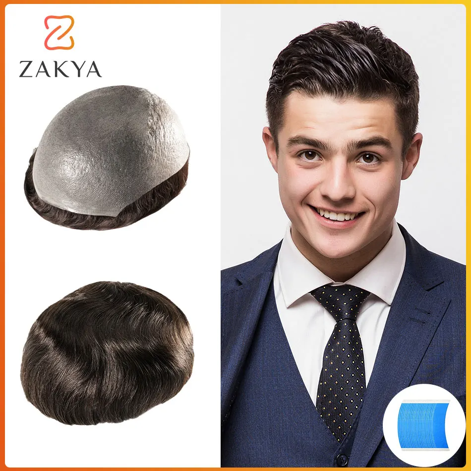 Men\'s Capillary Prothesis Mens Wig Male Nature Human Hair System 0.02-0.04mm V Looped Ultra Thin Skin Hair Replacement Toupee