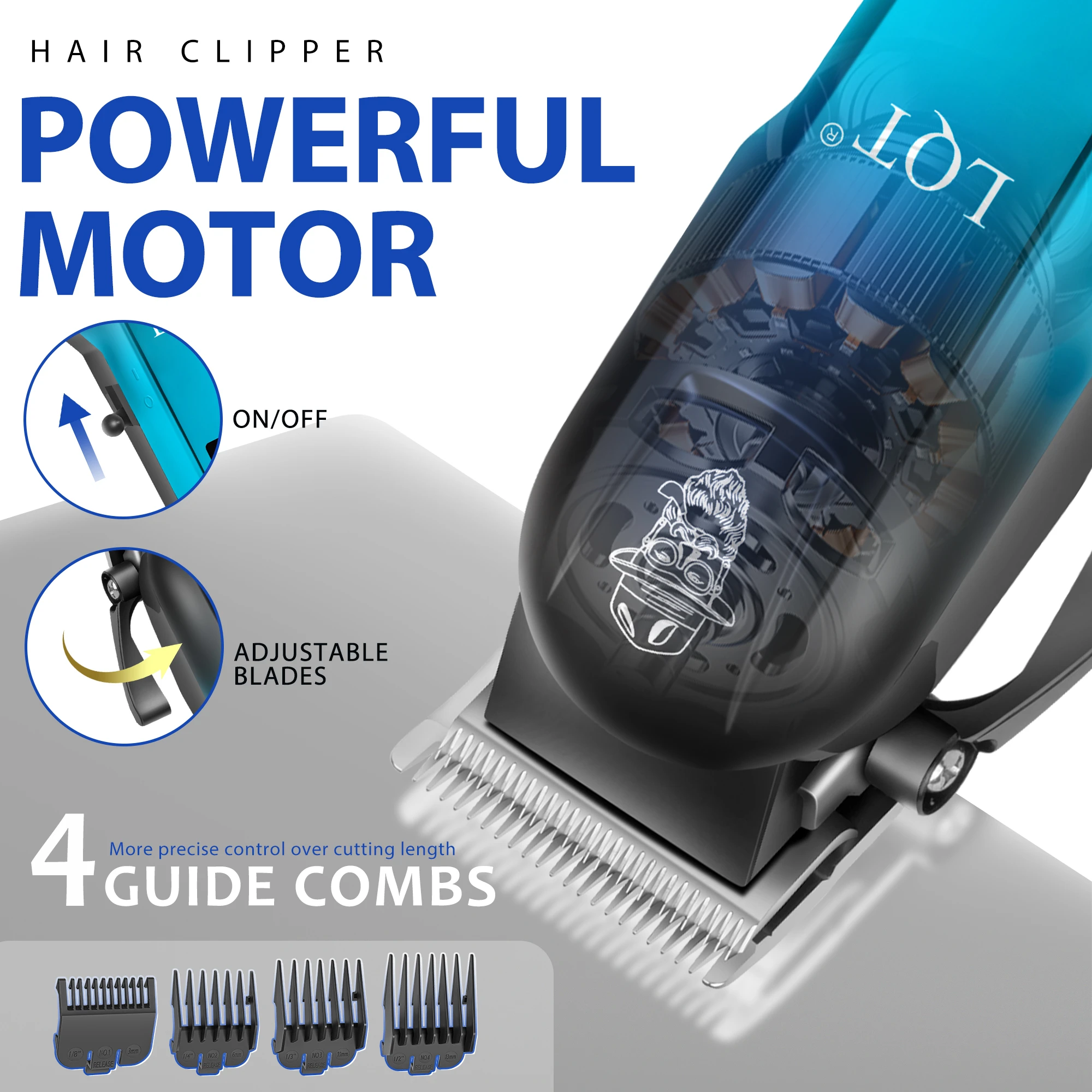 Hair Cut Machine Rechargeable Hair Clippers Transparent Professional Clippers Electric Hair Trimmers Shaver for Men