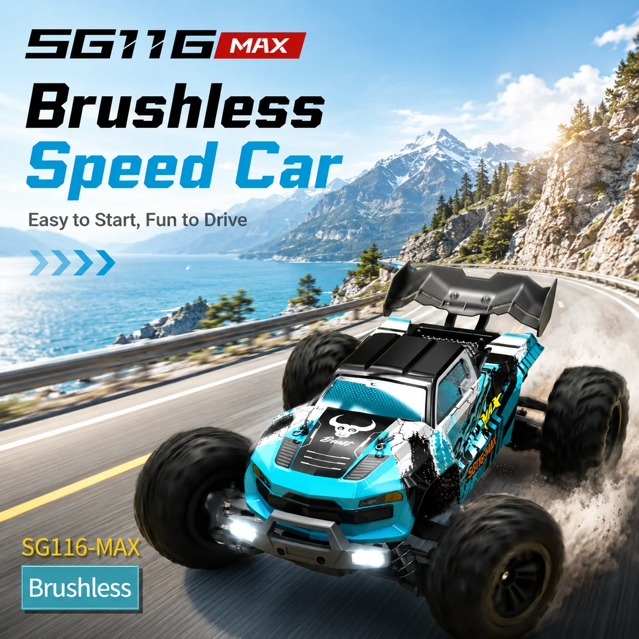 ZNLYRION 4WD RC Auto 1:16 SG116MAX/PRO Bürstenlos 80KM/H Hochgeschwindigkeits-Offroad-Monstertruck 2,4GHz Ferngesteuertes Auto mit LED-Licht für Kinder und Erwachsene
