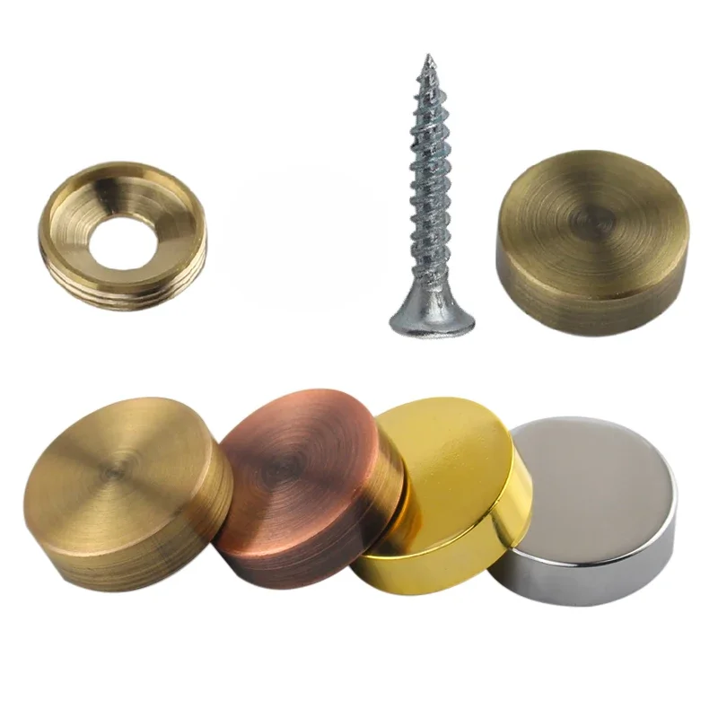 Vis de fixation de miroir à ongles décoratifs en cuivre pur Antique, rondelles en plastique, raccords d'ongles de publicité plats, couvercle de vis en laiton 4 pièces