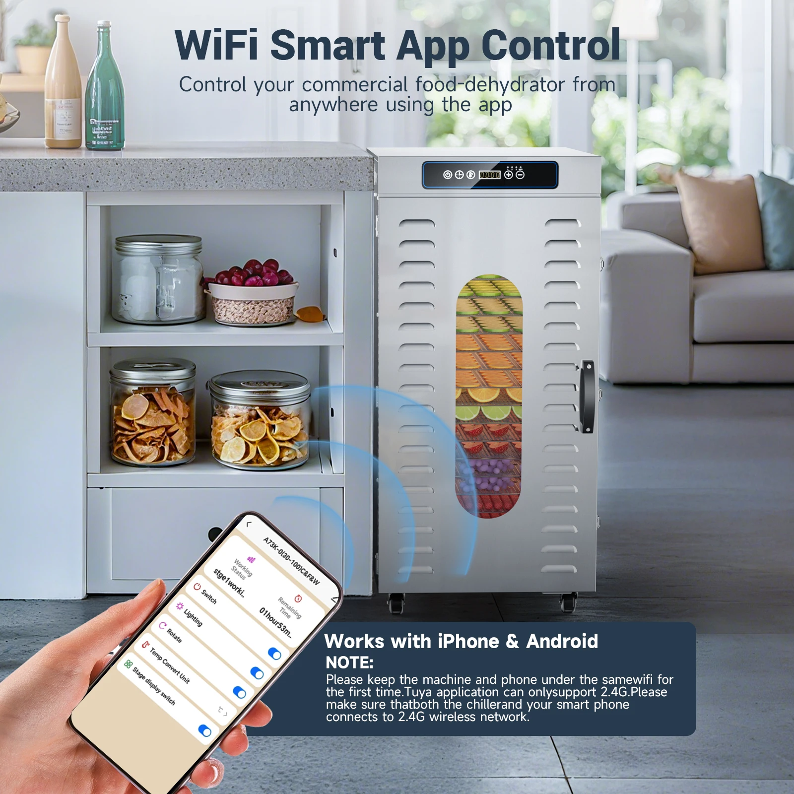 110 فولت آلة الفواكه الجافة الغذاء الجفاف مجفف مجفف الفاكهة التجارية واي فاي الفولاذ المقاوم للصدأ مجفف الطعام الخضروات الجافة وجبات خفيفة للحيوانات الأليفة #3